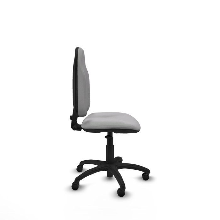 Silla de oficina Algarra con mecanismo Contacto permanente básico tapizada con Tela color Gris claro. Equipada con Base poliamida negra, Sin brazos y Ruedas de parqué