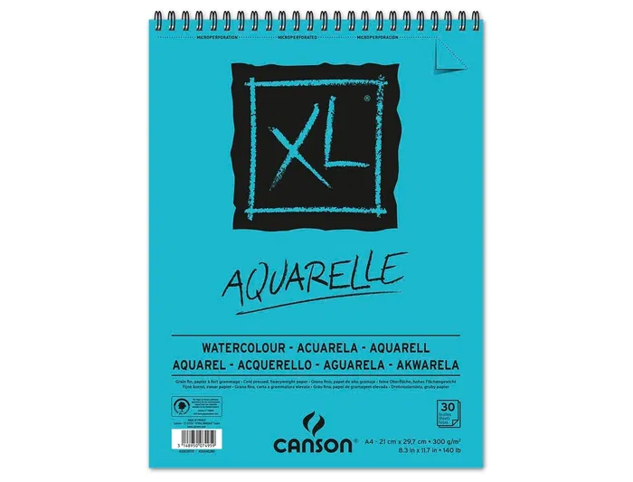 Canson Bloc Dibujo Acuarela XL Aquarelle Grano Fino DIN A3 Microperforado Espiral 30 Hojas 300 gr/m2 29,7x42 cm