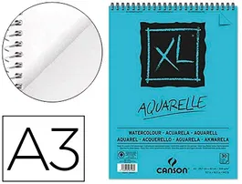 Canson Bloc Dibujo Acuarela XL Aquarelle Grano Fino DIN A3 Microperforado Espiral 30 Hojas 300 gr/m2 29,7x42 cm