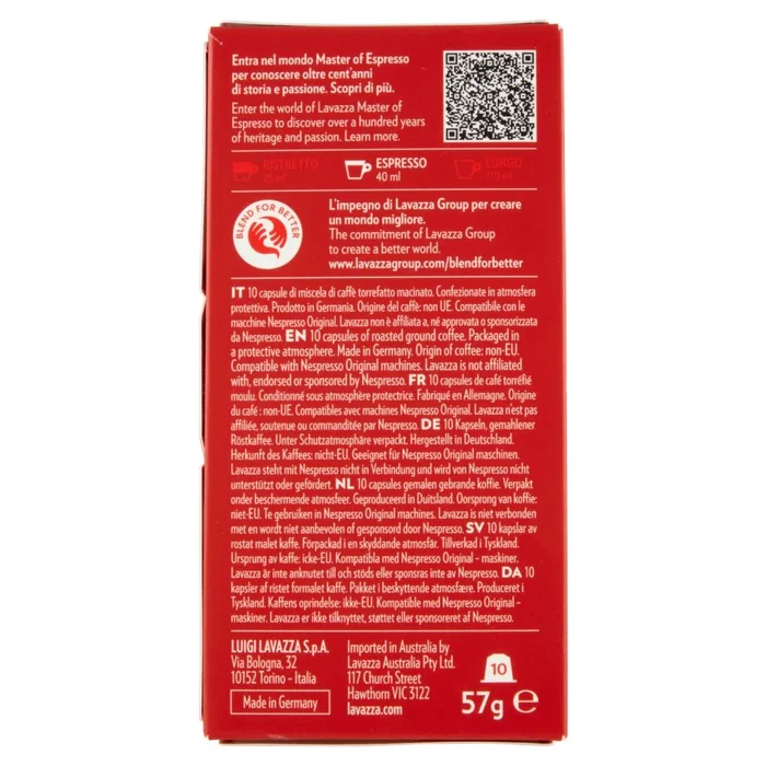 Lavazza Qualità Rossa Cápsulas de Café Espresso - Tueste Medio, Intensidad 10/13, Compatible con Nespresso, Caja de 10 Unidades