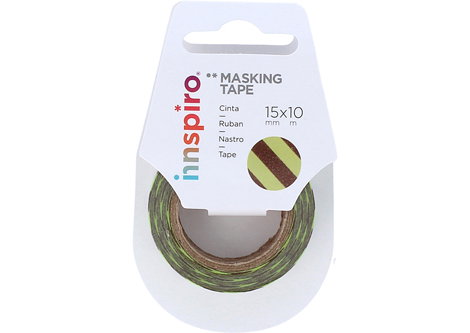 Innspiro Cinta masking tape Washi Serie Deco líneas marrones y verdes 15mm x 10m