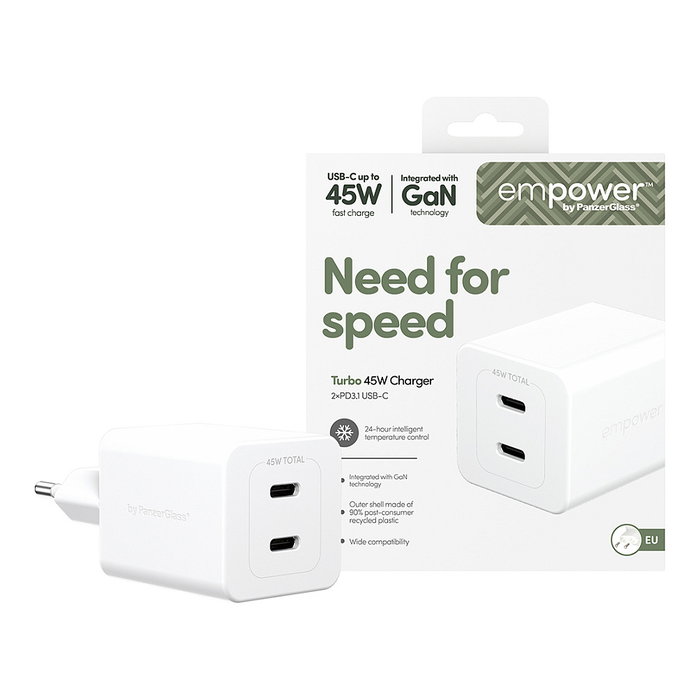 PanzerGlass Cargador Turbo 45W con 2 puertos USB-C Blanco PanzerGlass Cargador Turbo 45W con 2 puertos USB-C Blanco