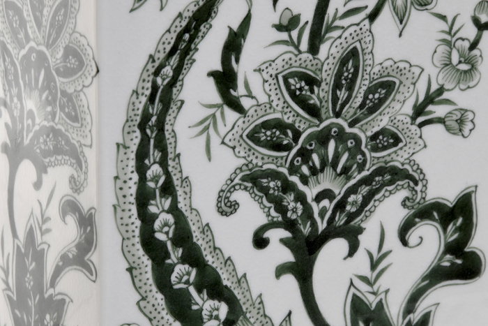 DKD Home Decor Jarrón 16.5 x 8 x 38 cm Porcelana Hojas Verde Blanco