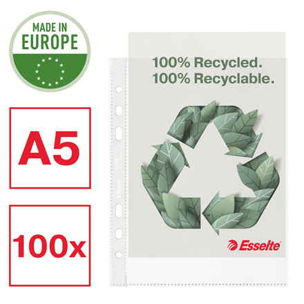 Esselte 627495 Caja 100 Fundas Polipropileno Multitaladro Reforzada Piel A5 Recycle 70 Micras