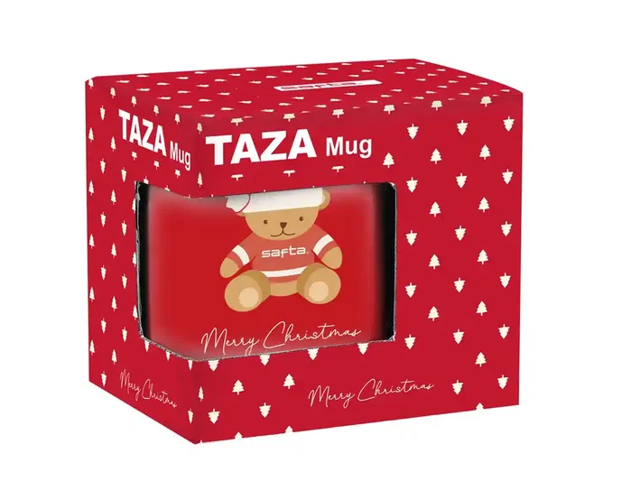 Safta Taza Grande Osito Rojo Felices Fiestas de Cerámica
