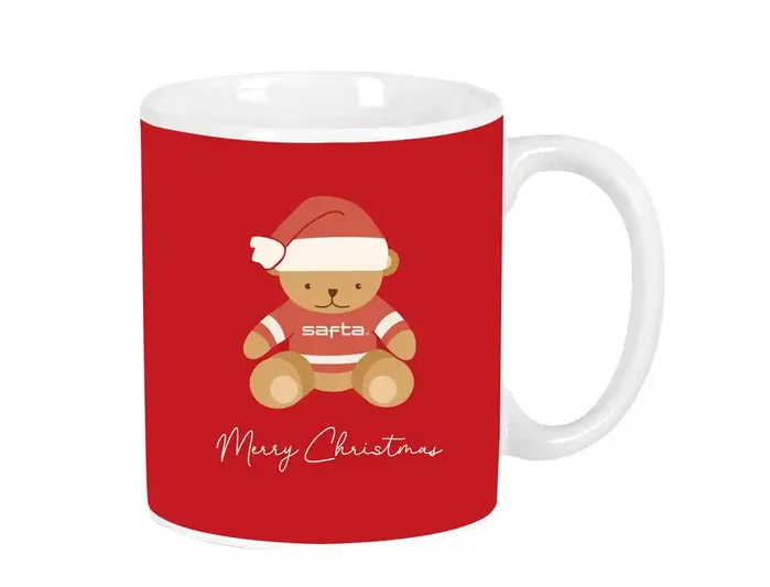 Safta Taza Grande Osito Rojo Felices Fiestas de Cerámica