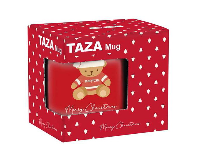 Safta Taza Grande Osito Rojo Felices Fiestas 8x9,5x8cm