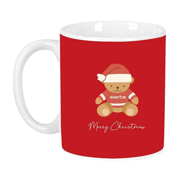 Safta Taza Grande Osito Rojo Felices Fiestas 8x9,5x8cm