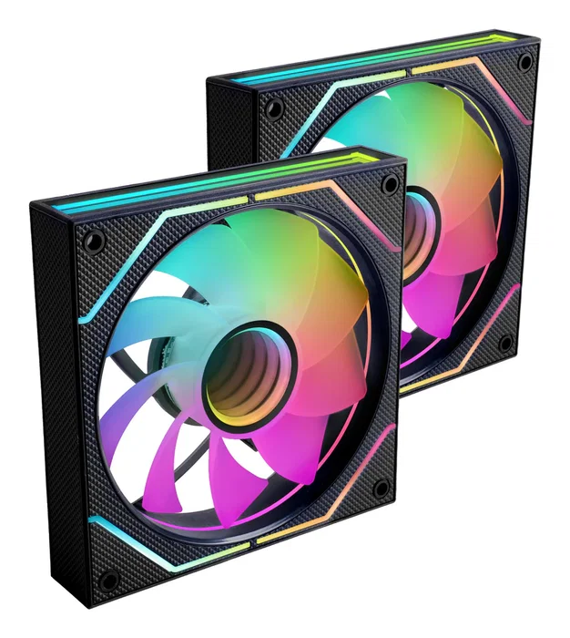 Mars Gaming MF-3DPROX2R Kit 2 Ventiladores PC ARGB 120mm Aspas Invertidas, PWM, Silencioso (12 dB), Triple Infinity Mirror, Negro - Refrigeración Chasis