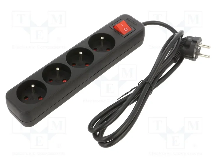 Lanberg Regleta de extensión 4x PL con interruptor, 1,5m, negra