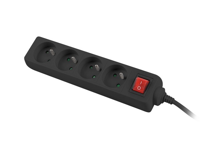 Lanberg Regleta de extensión 4x PL con interruptor, 1,5m, negra