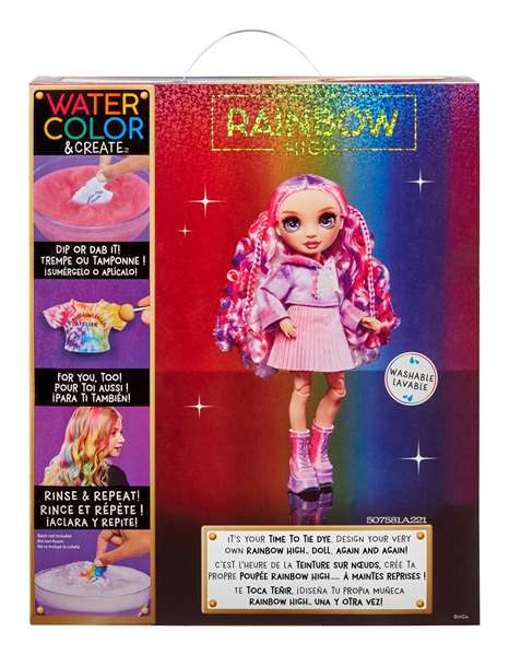 MGA Rainbow High Watercolor & Create Muñeca Ojos Morados 22 cm con Accesorios Varios