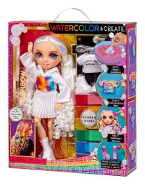 MGA Rainbow High Watercolor & Create Muñeca Ojos Morados 22 cm con Accesorios Varios