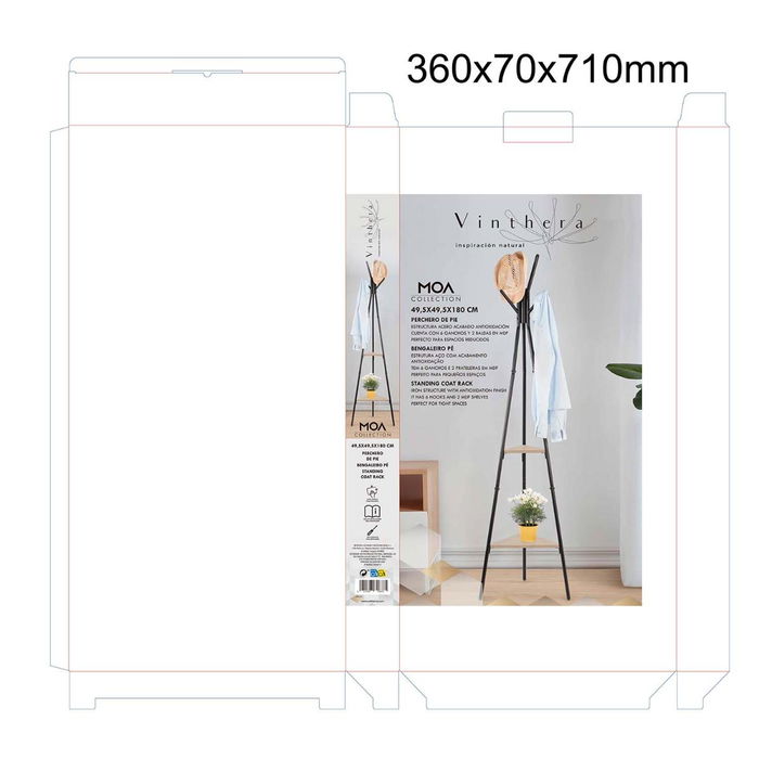 Perchero con Pie Acero y Madera Moa Vinthera 49,5x49,5x180 cm (2 Unidades)