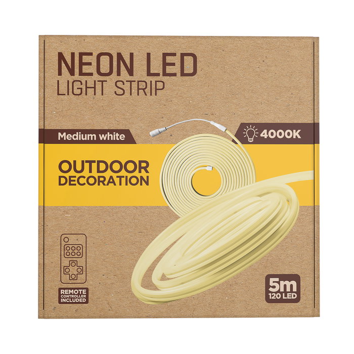 Muvit Io Neon Tira LED IP65 5m Blanco Medio 4000K 120 LEDs/m 2600lm DC 12V con Mando a Distancia