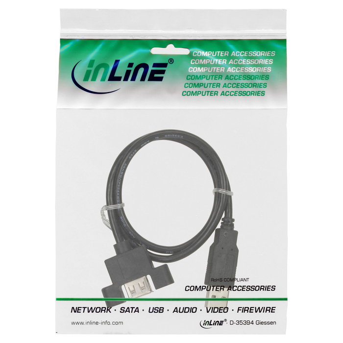 InLine 33440E Cable USB 2.0 de Conector A a Toma Hembra A, 0,6 m, Negro