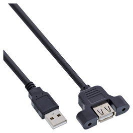 InLine Cable USB 2.0 con conector A y toma de montaje, 0,6 m, negro con soporte para atornillar
