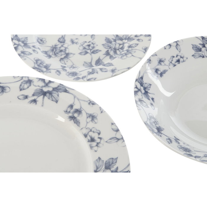 DKD Home Decor Set de Vajilla de 18 Piezas en Porcelana con Diseño Floral Azul