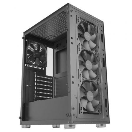 Mars Gaming MC3000 Semitorre ATX con Ventana de Cristal Templado, 4 Ventiladores 120mm, Soporte Refrigeración Líquida, Conexiones USB 3.0, Negro