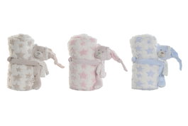 DKD Home Decor Peluche Manta Rosa Azul Poliester 100x80x75 cm Set 2