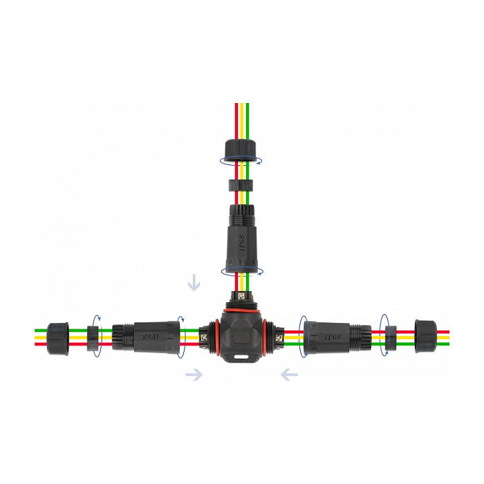 DeLOCK Conector de cable T-Form para exteriores 3 Pin IP68 Negro