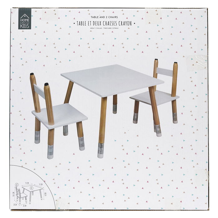 Home Deco Kids Conjunto Mesa y 2 Sillas Infantil Lápiz 55x55 cm Mesa 42,8 cm Altura Silla 51,5 cm Altura Asiento 23,5 cm