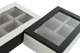 DKD Home Decor Caja de Infusiones Moderno Blanco Negro 15 x 6.5 x 23 cm (2 Unidades) MDF Cristal Metal