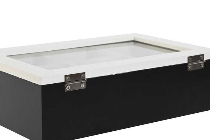 DKD Home Decor Caja de Infusiones Moderno Blanco Negro 15 x 6.5 x 23 cm (2 Unidades) MDF Cristal Metal