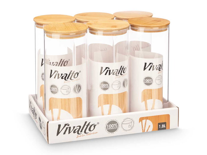 VIVALTO Tarro Redondo de Borosilicato con Tapa de Bambú 1,8L VIVALTO Tarro Redondo de Borosilicato con Tapa de Bambú 1,8L