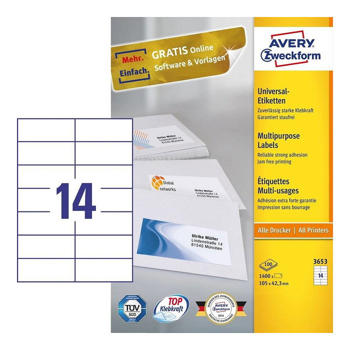 Avery Zweckform Etiquetas 3653 Blancas 105 x 42,3 mm
