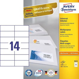 Avery Zweckform Etiquetas 3653 Blancas 105 x 42,3 mm A4