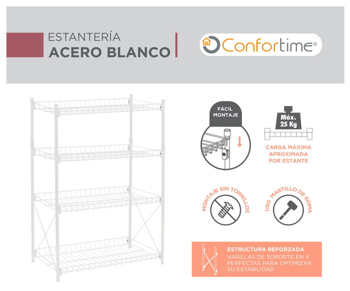 Confortime Estantería 4 Niveles Metal 52 cm x 34 cm x 86 cm (2 Unidades)