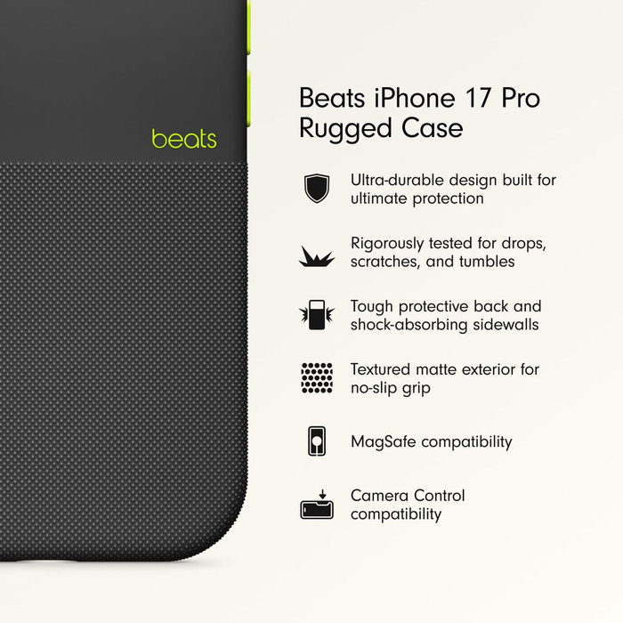 Apple Beats Funda iPhone 17 Pro Rugged con MagSafe y Control de Cámara Everest Negro