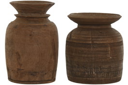 DKD Home Decor Jarrón de Madera Nepal Surtido Natural 20x20x28 cm