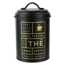 La Boite a Bote Metal "Thé" Lounge, Negro Mate con Ilustraciones Doradas, Tapa, 12x18.5 cm