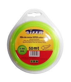 SIFER Hilo de Desbrozadora Cuadrado Verde 3.00 mm x 50 m