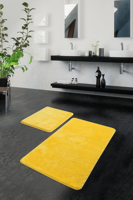 Mijölnir Havai - Yellow Juego de Alfombras de Baño Acrílicas, Suave y Antideslizante, Lavable a Máquina, 2 Piezas
