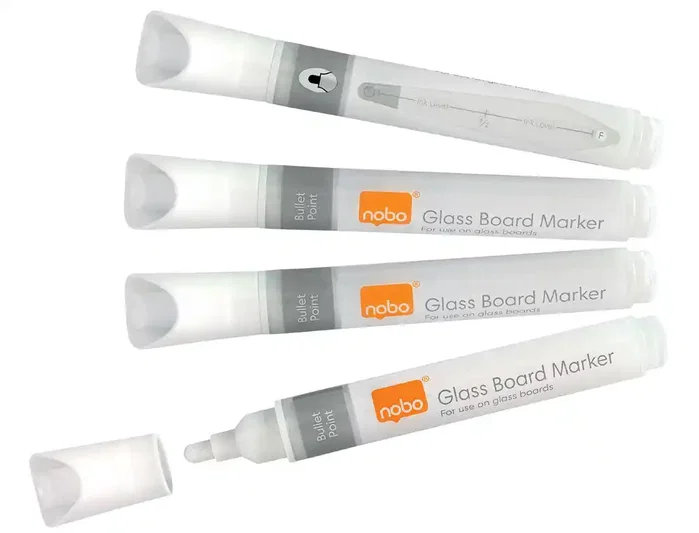 NOBO Pack de 4 Rotuladores para Pizarra de Cristal Blanco con Punta Cónica de 3 mm NOBO Pack de 4 Rotuladores para Pizarra de Cristal Blanco con Punta Cónica de 3 mm