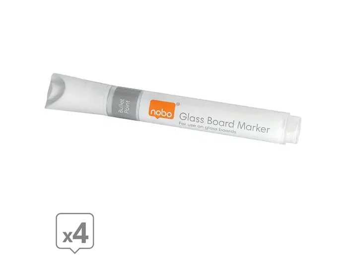 NOBO Pack de 4 Rotuladores para Pizarra de Cristal Blanco con Punta Cónica de 3 mm NOBO Pack de 4 Rotuladores para Pizarra de Cristal Blanco con Punta Cónica de 3 mm