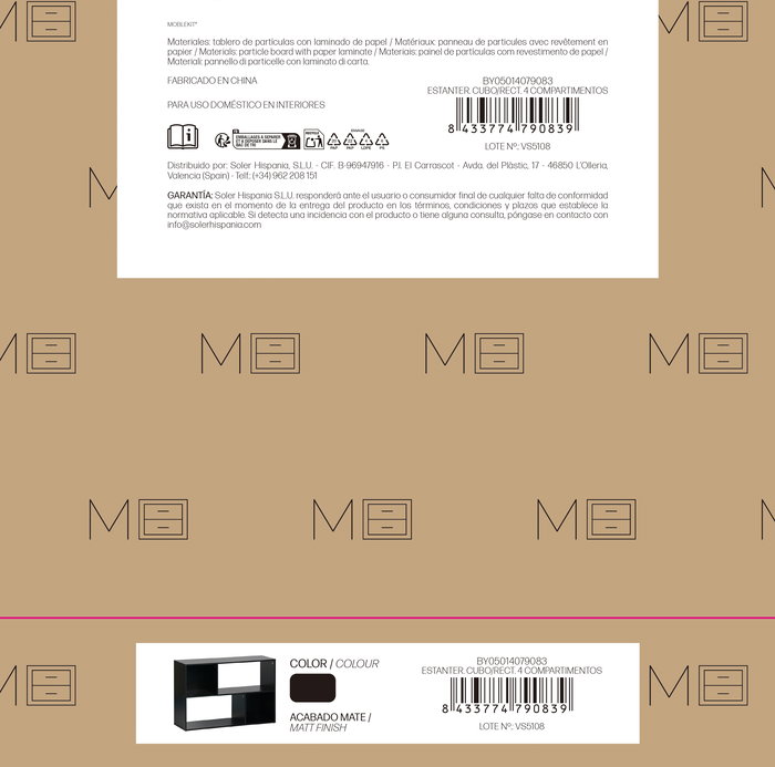 Inde Estantería Cubo/Rectangular 4 Compartimentos Moblekit