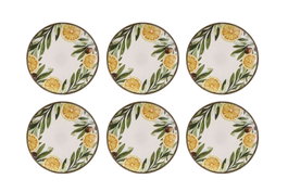 Hermia Platos de Postre Lemon Leaf Amarillo, Blanco y Verde Porcelana Juego de 6 19.3 cm