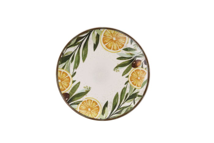 Hermia Platos de Postre Lemon Leaf Amarillo, Blanco y Verde Porcelana Juego de 6 19.3 cm