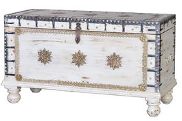 Giner y Colomer Baúl Madera de Mango Blanco Envejecido 57x100x40 cm