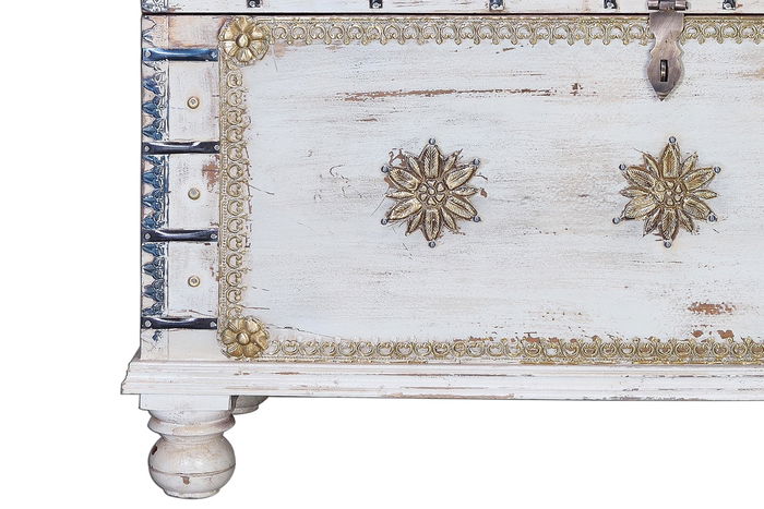 Giner y Colomer Baúl Madera de Mango Blanco Envejecido 57x100x40 cm