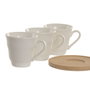 DKD Home Decor Set de Café de 6 Piezas de Porcelana con Bambú, Blanco