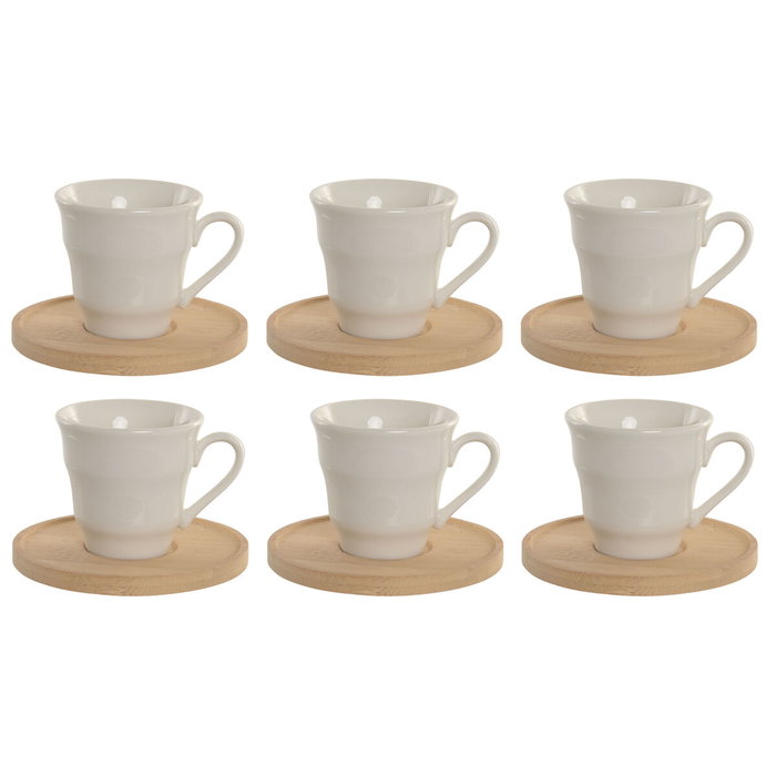 DKD Home Decor Set de Café de 6 Piezas de Porcelana con Bambú, Blanco DKD Home Decor Set de Café de 6 Piezas de Porcelana con Bambú, Blanco