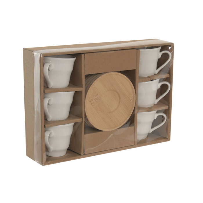 DKD Home Decor Set de Café de 6 Piezas de Porcelana con Bambú, Blanco DKD Home Decor Set de Café de 6 Piezas de Porcelana con Bambú, Blanco
