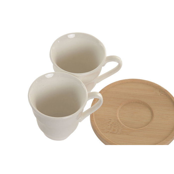 DKD Home Decor Set de Café de 6 Piezas de Porcelana con Bambú, Blanco DKD Home Decor Set de Café de 6 Piezas de Porcelana con Bambú, Blanco