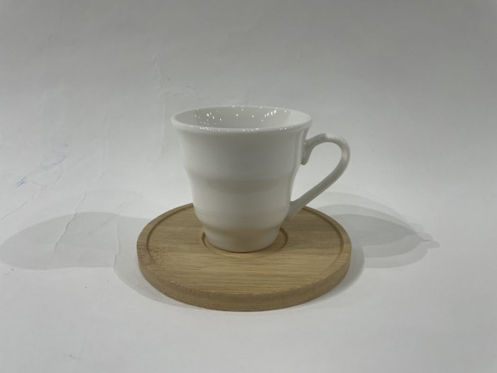 DKD Home Decor Set de Café de 6 Piezas de Porcelana con Bambú, Blanco