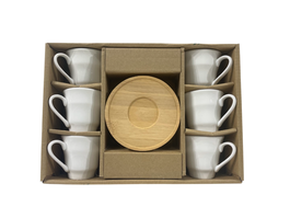 DKD Home Decor Taza Café Porcelana Bambú Blanco 90ml Set 6 Piezas 6.4 x 6.2 x 8.5 cm